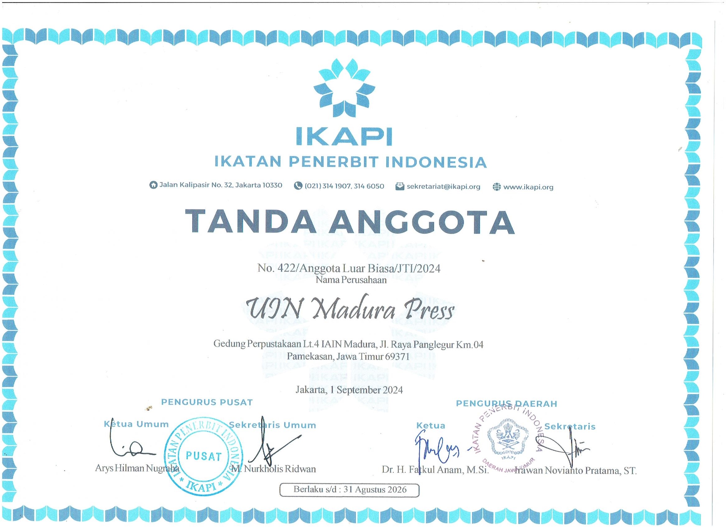 Sertifikat IKAPI - UIN Madura Press